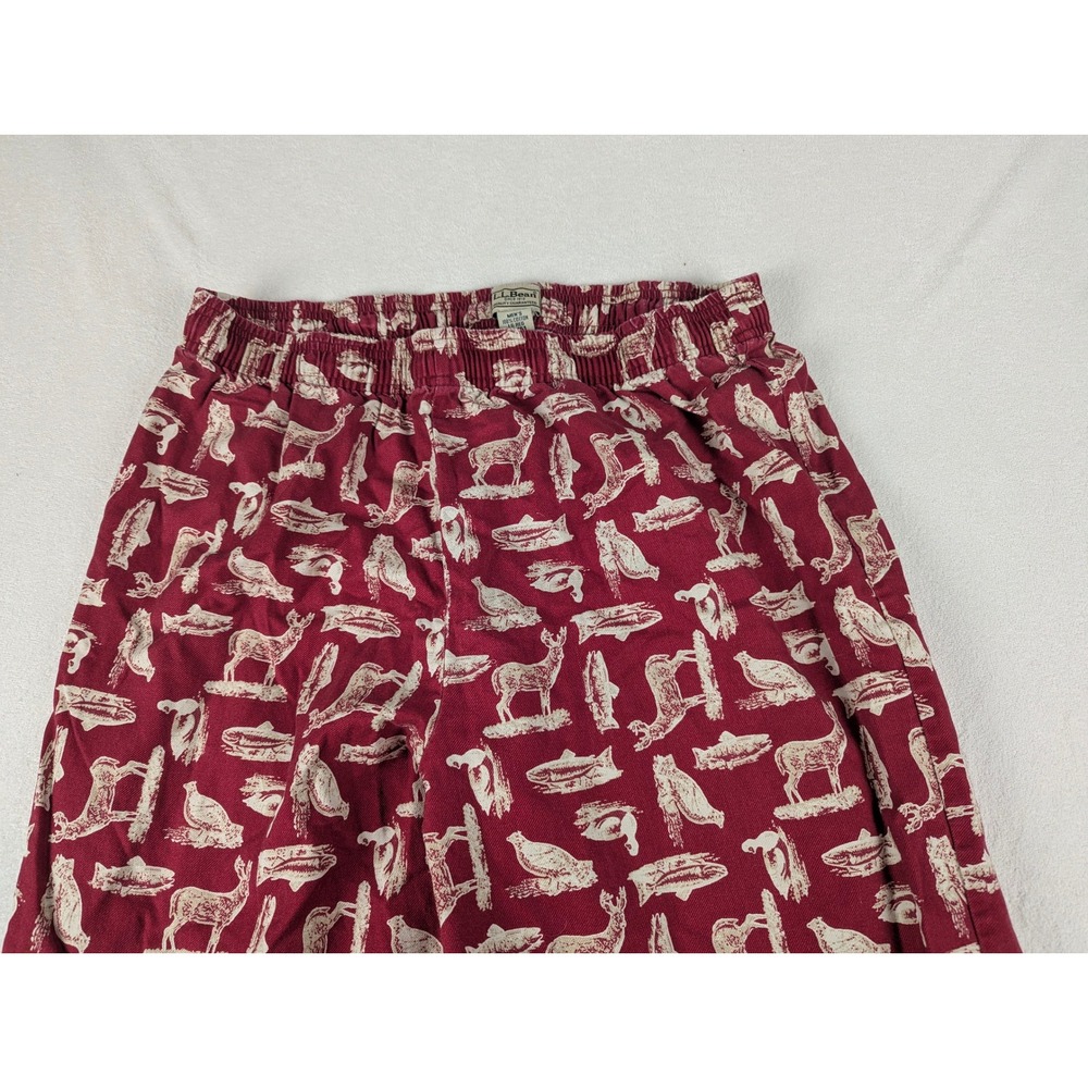 LL Bean Mens Pajama Pants Red Cotton Wildlife Print Deer Fish Lounge LG REG - Picture 5 of 12
